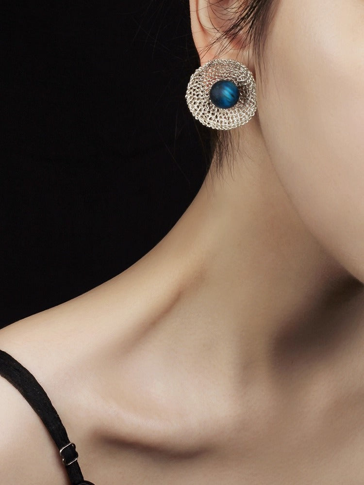 ハンドメイドタイガーアイスタッドイヤリング