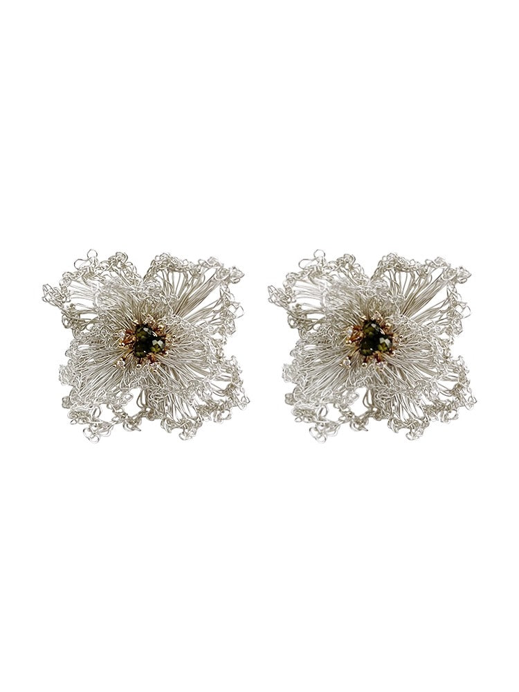 ハンドメイド銅クリスタルS925シルバースタッドイヤリング