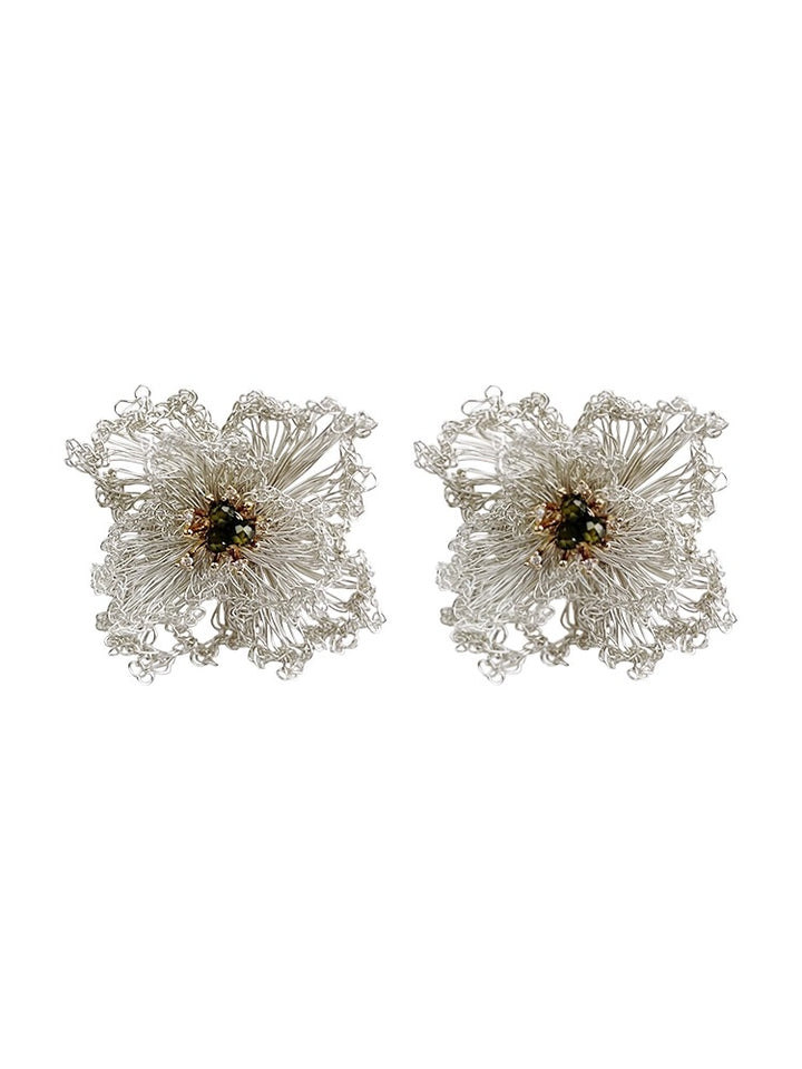 ハンドメイド銅クリスタルS925シルバースタッドイヤリング