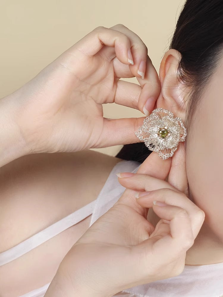 ハンドメイド銅クリスタルS925シルバースタッドイヤリング