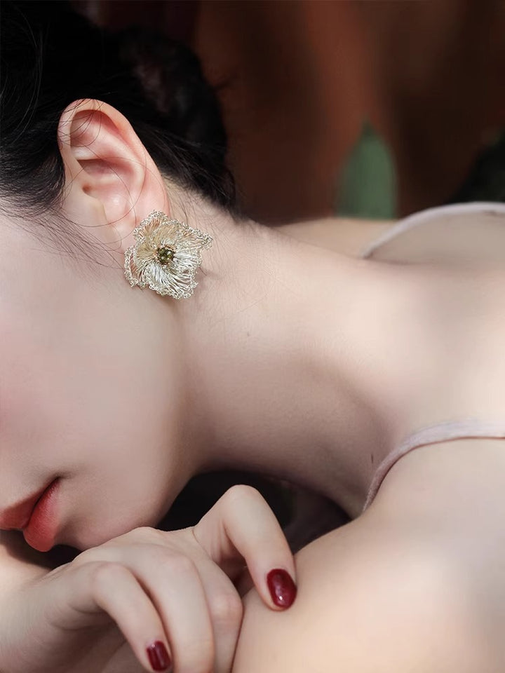 ハンドメイド銅クリスタルS925シルバースタッドイヤリング