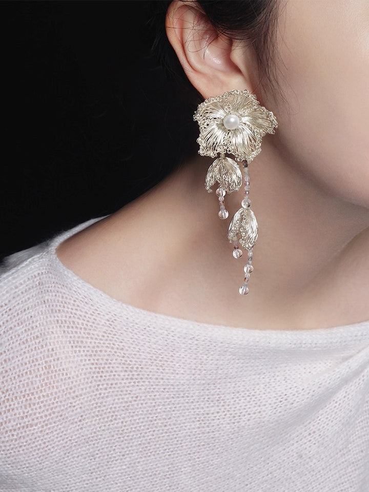 ホーソーンフラワー S925 フリンジスタッドイヤリング