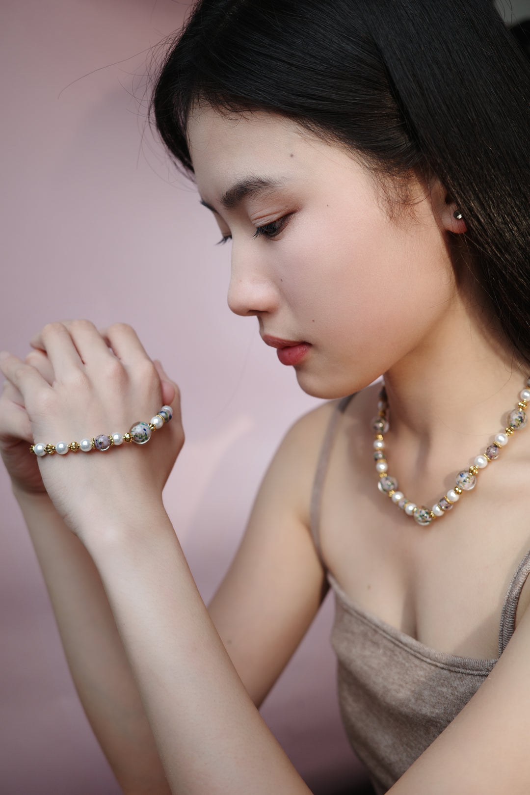 Lavender Liu Li & Pearl Necklace