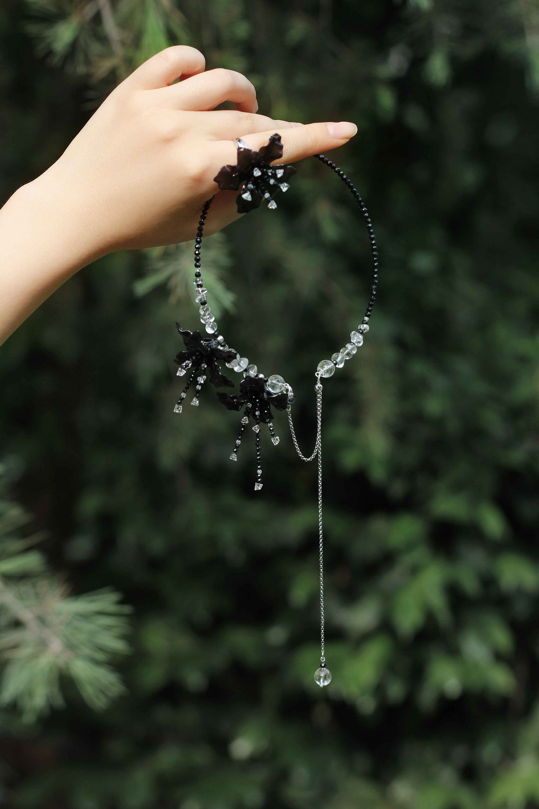 Lily Flower White Crystal Necklace