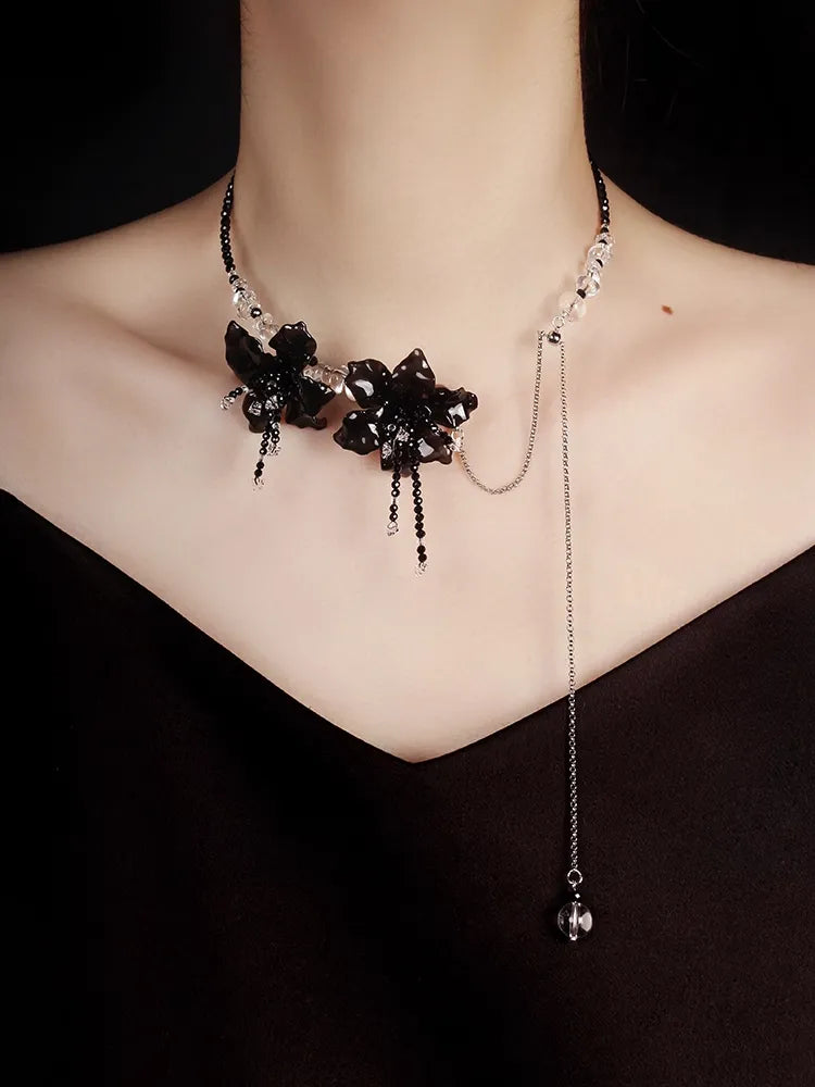 Lily Flower White Crystal Necklace