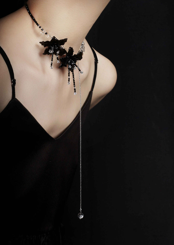 Lily Flower White Crystal Necklace