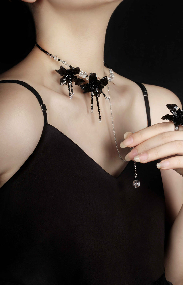 Lily Flower White Crystal Necklace