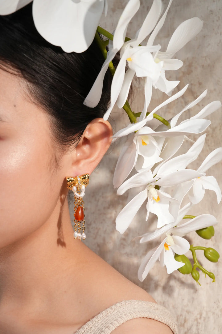 Melted Relic · Bow Agate Tassel Earrings