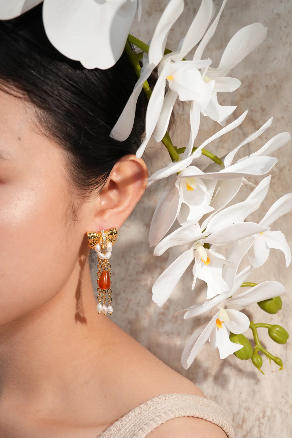 Bow Agate Tassel Earrings