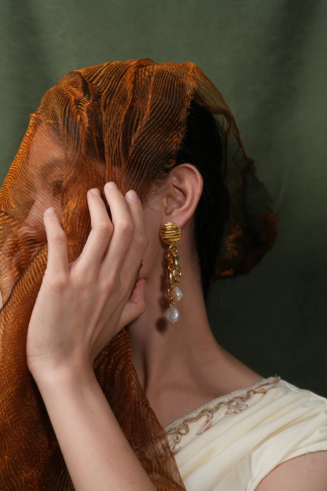 Melted Relic · Textured Chain Pearl Earrings