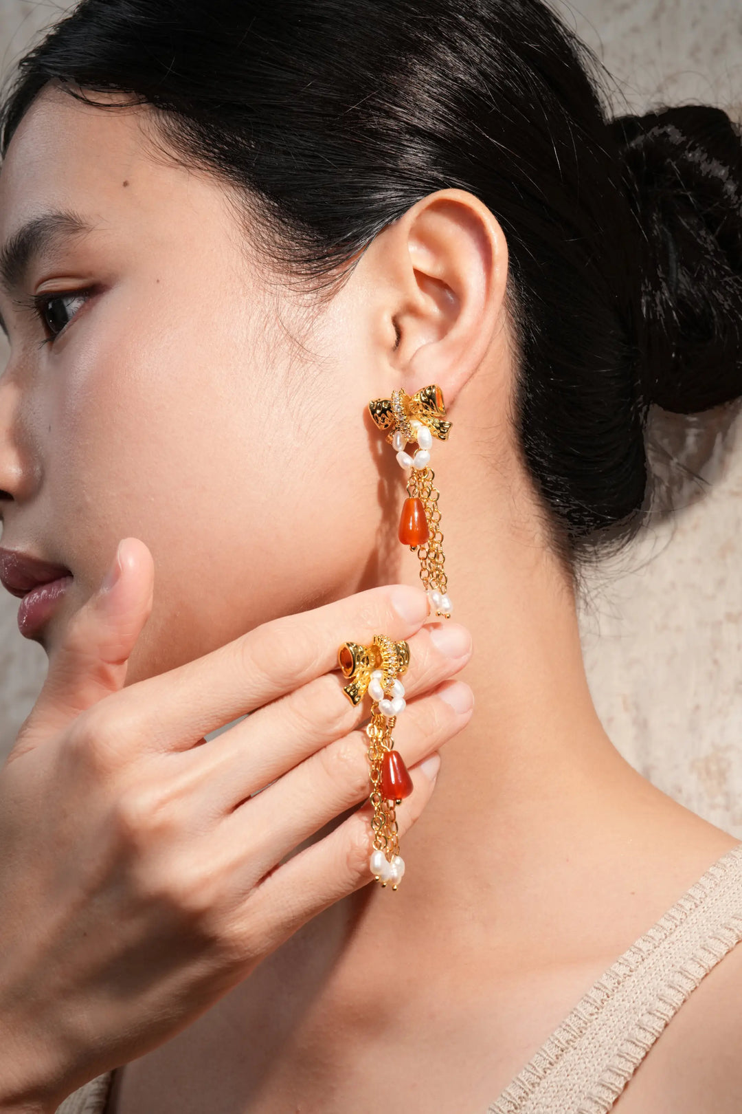 Melted Relic · Bow Agate Tassel Earrings