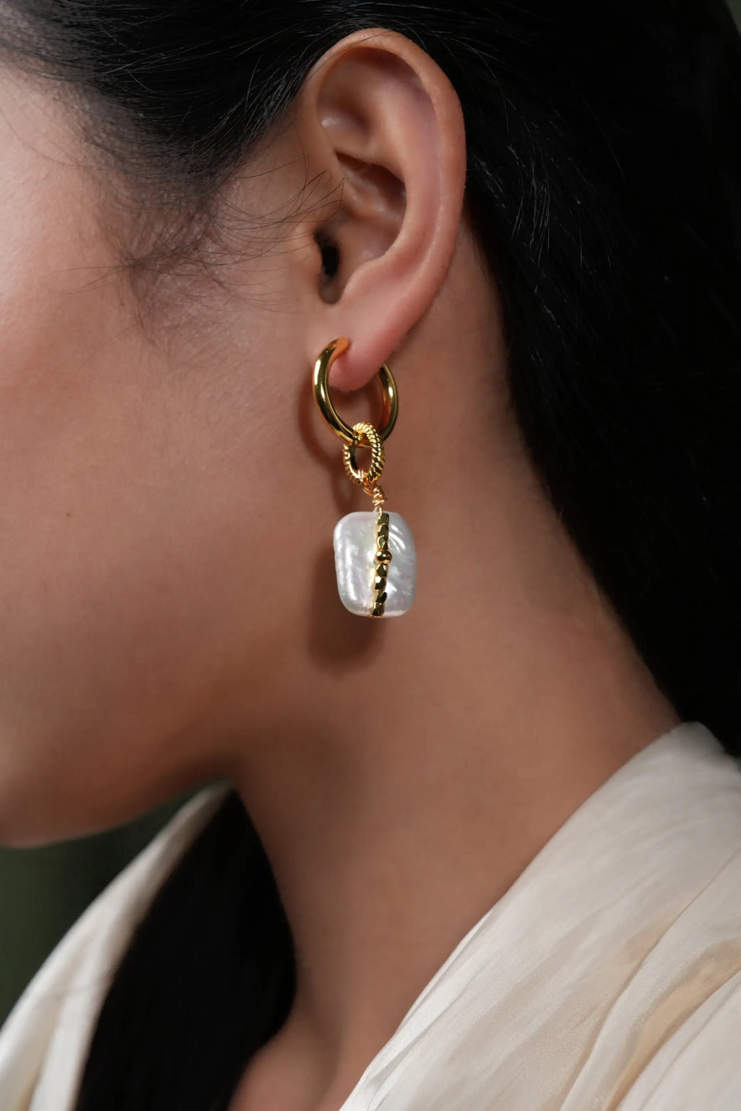 Melted Relic ·  Petite Baroque Pearl Hoop Earrings