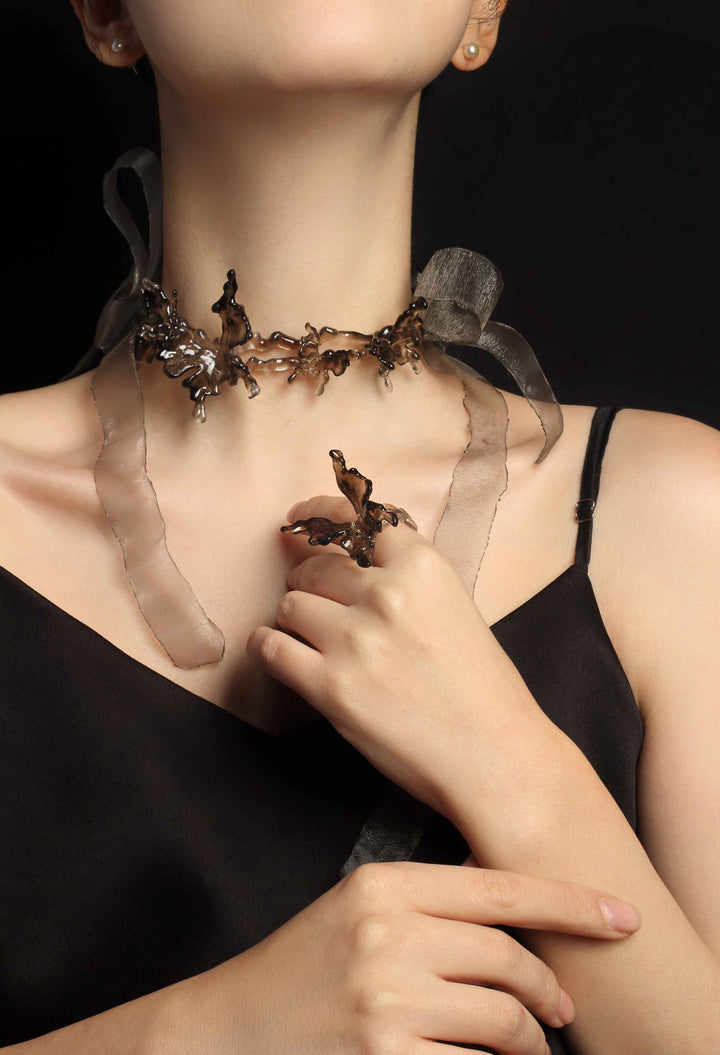 Magnila Flower Resin Butterfly Open Ring (12)