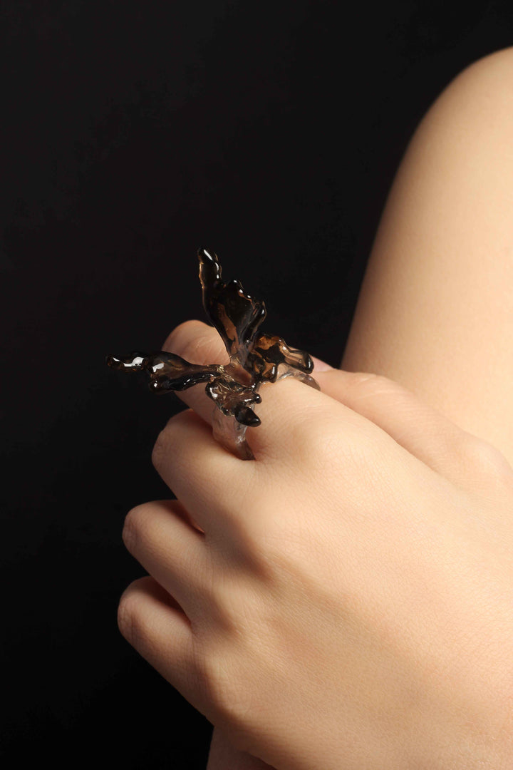 Magnila Flower Resin Butterfly Open Ring (9)