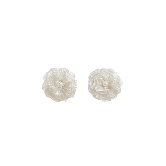 Metal Camellia Flower Pearl Stud Earring
