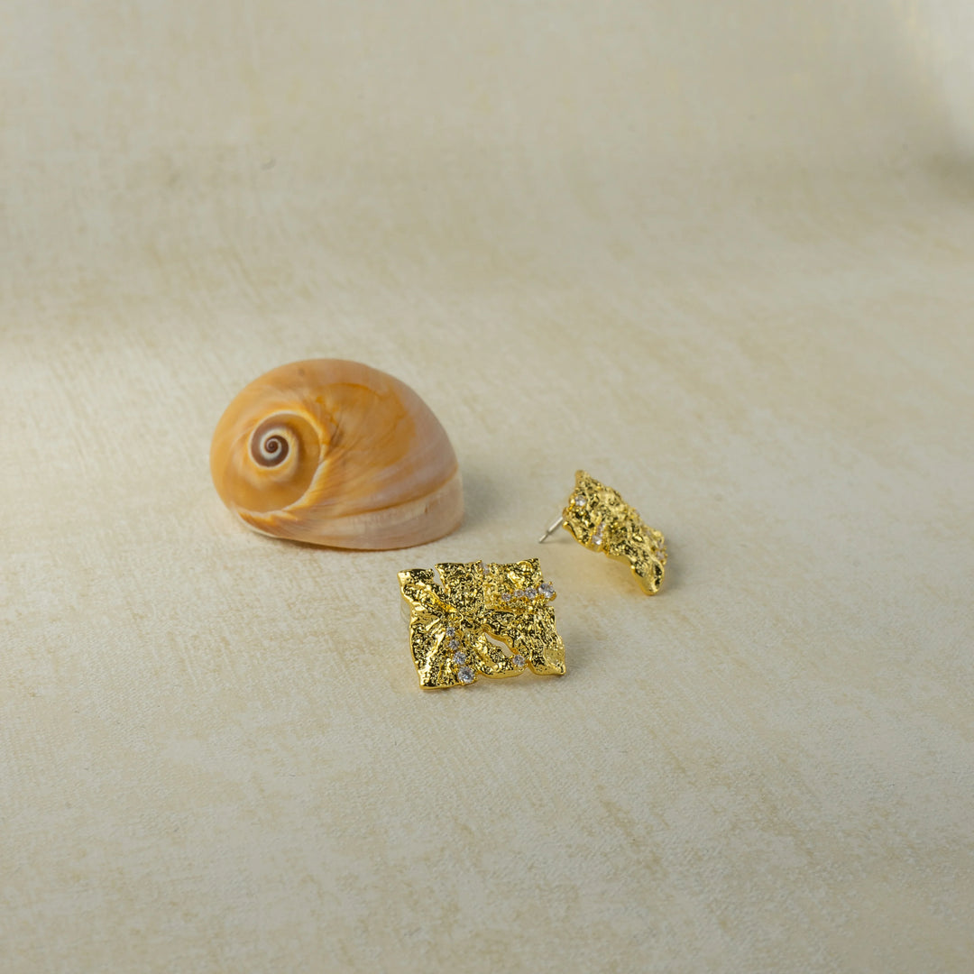 Metal Texture Earrings in Gold-Plated Brass - BE FRUITFUL