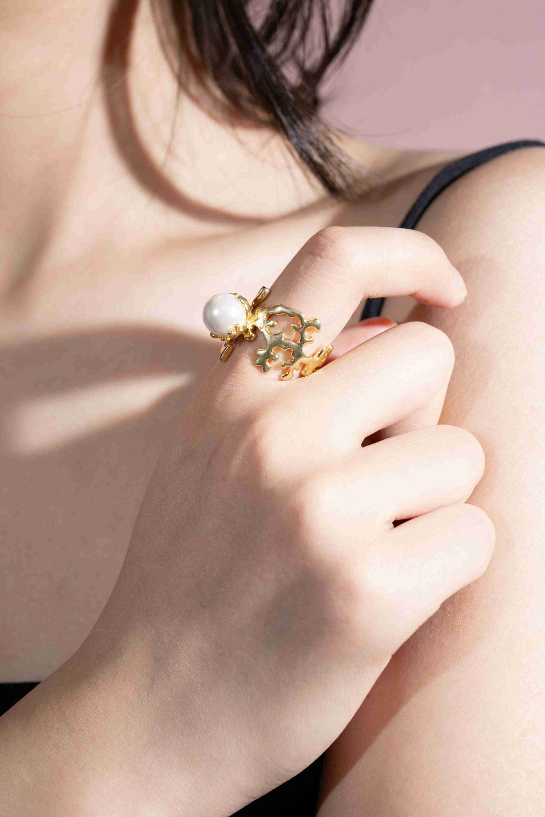 Pearl Crown Ring in Gold-Plated Brass-befruitfuljewelry