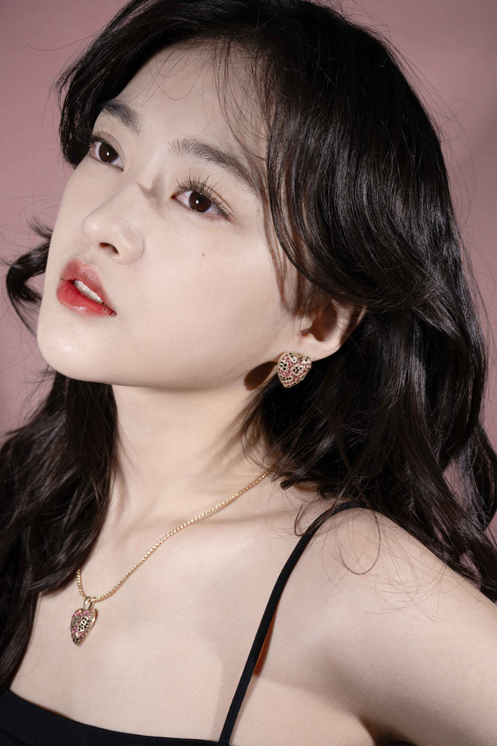 ピンクハート・ジェムストーン イヤリング