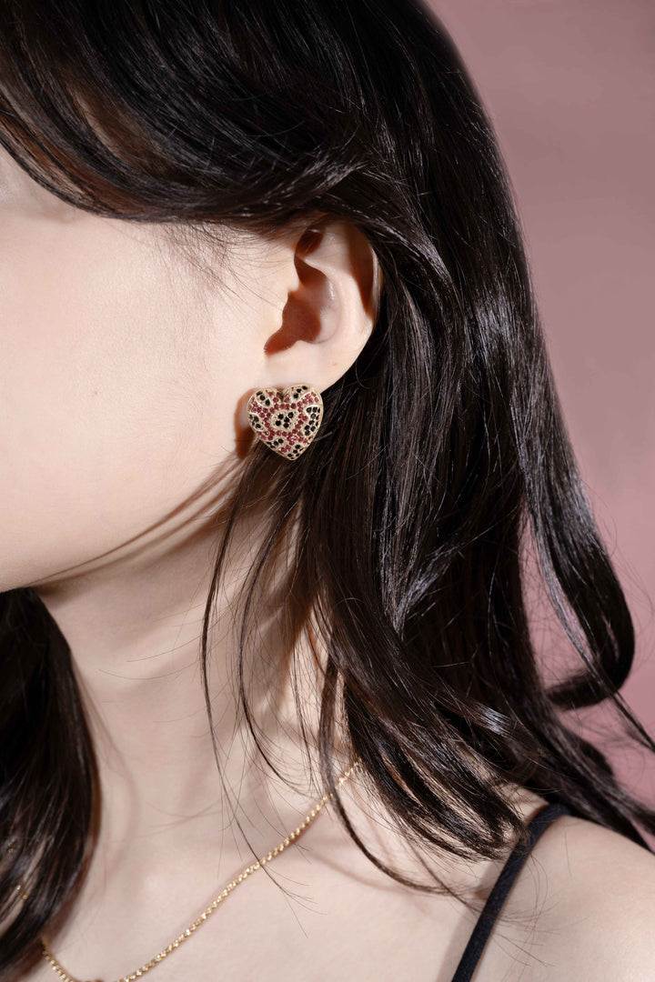 ピンクハート・ジェムストーン イヤリング