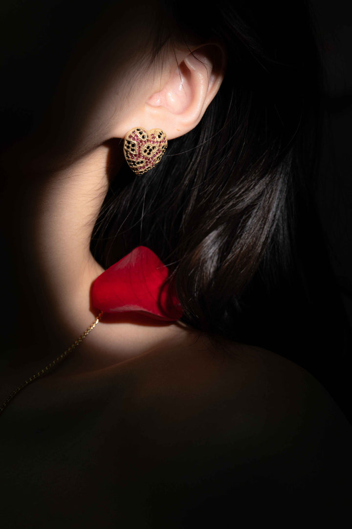 ピンクハート・ジェムストーン イヤリング