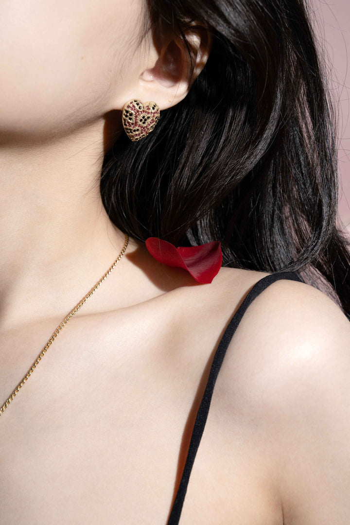 ピンクハート・ジェムストーン イヤリング