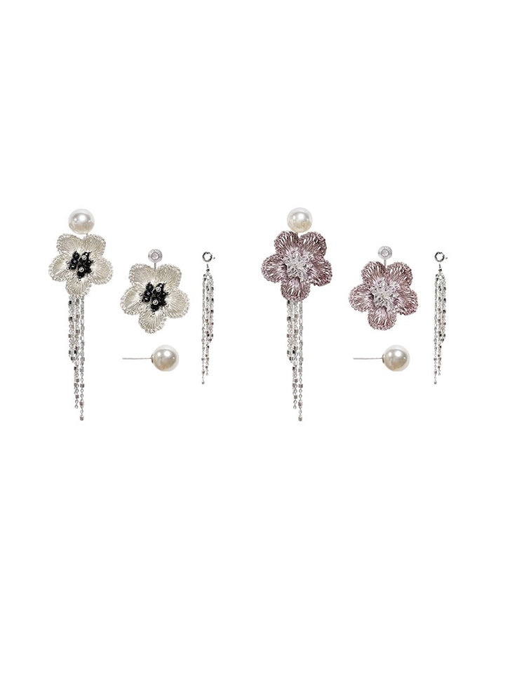 Plum Blossom Fringe Pearl Stud Earring