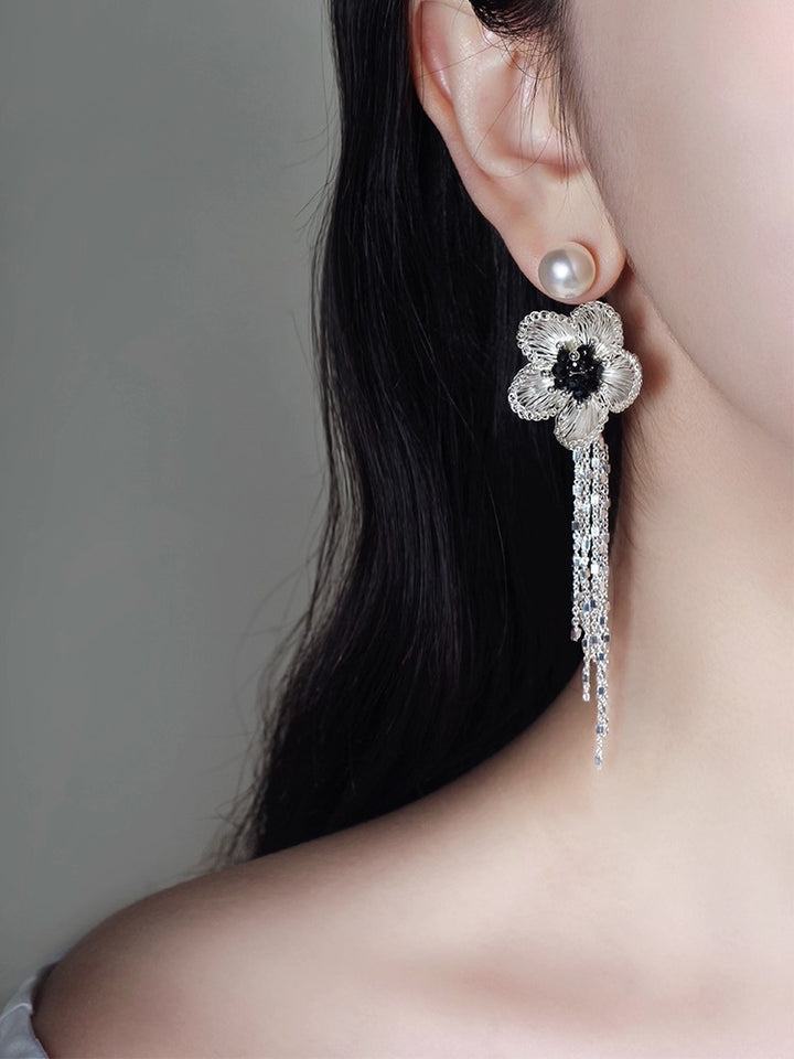 Plum Blossom Fringe Pearl Stud Earring