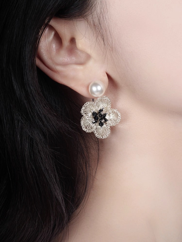 Plum Blossom Fringe Pearl Stud Earring