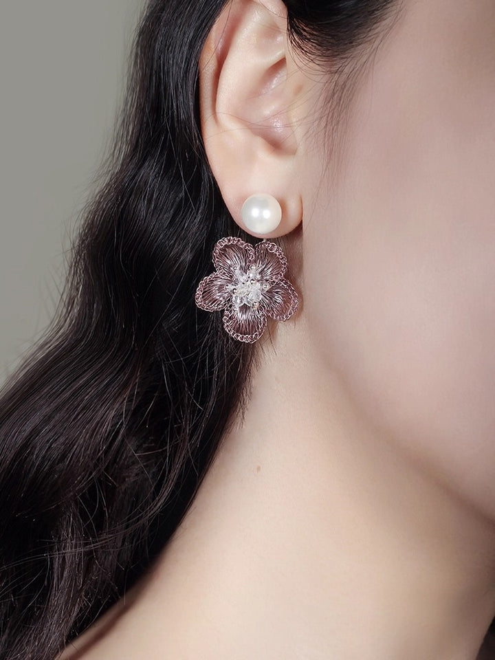 Plum Blossom Fringe Pearl Stud Earring