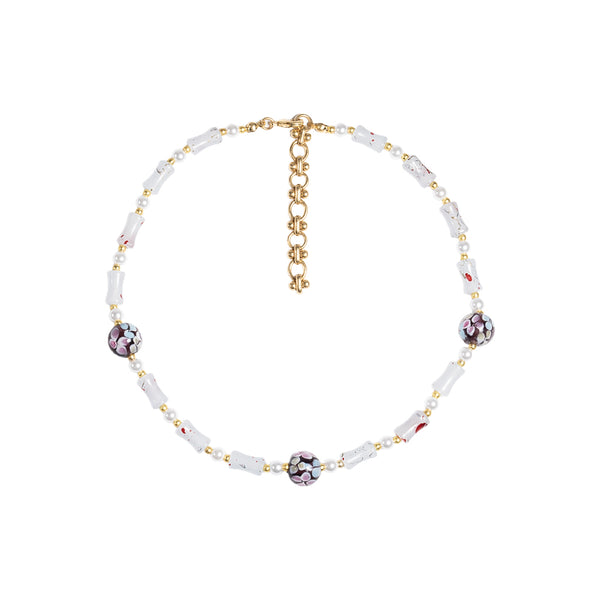 Purple Floral Art Glass Necklace