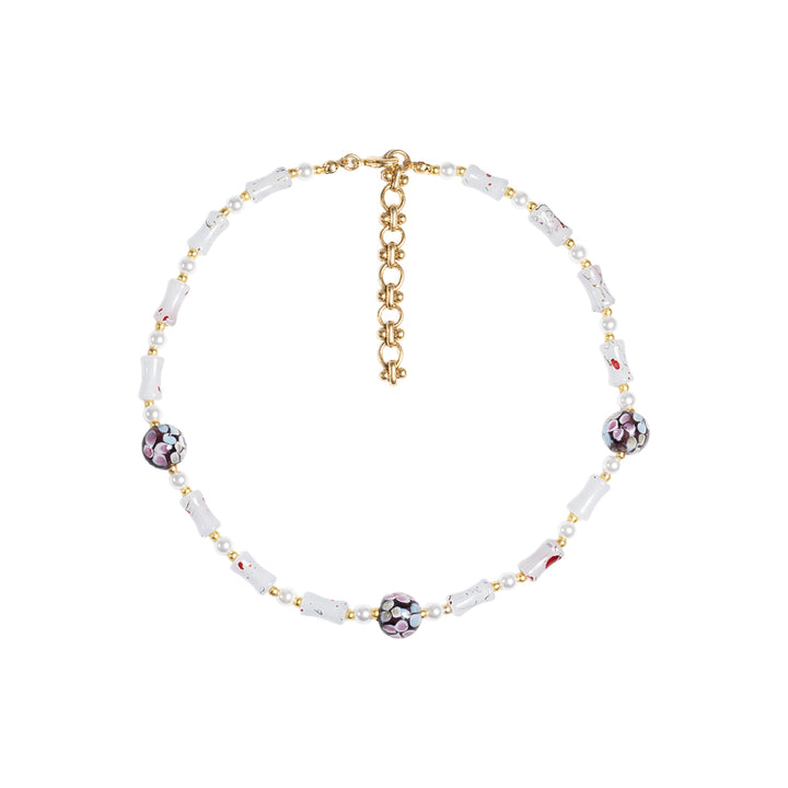 Purple Floral Art Glass Necklace