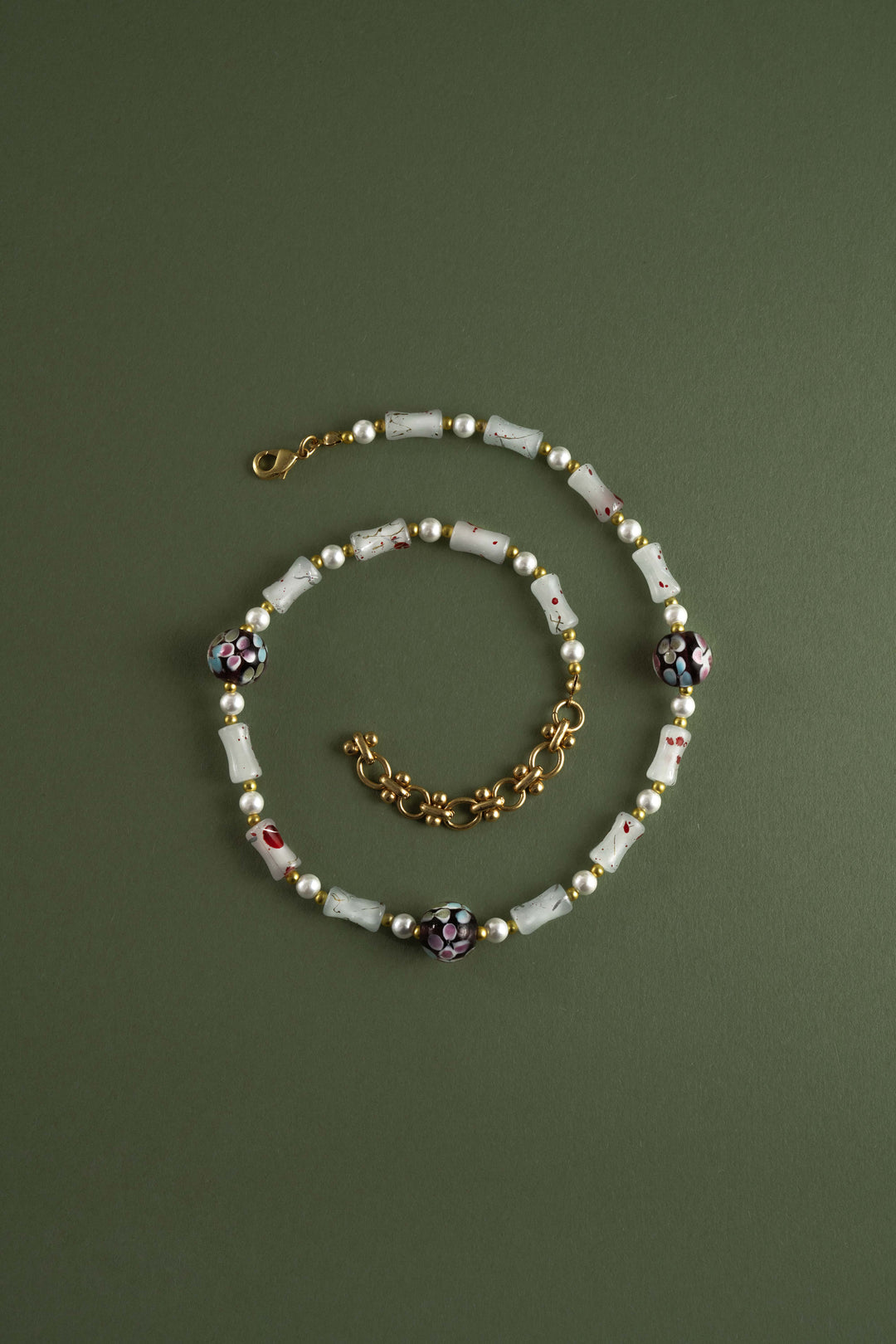 Purple Floral Art Glass Necklace