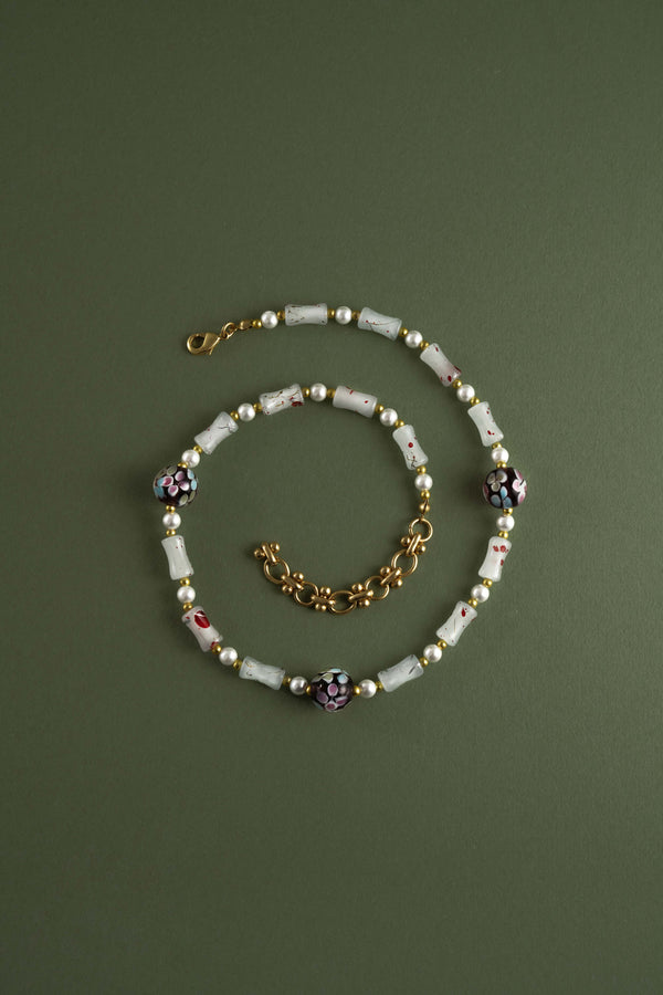 Purple Floral Art Glass Necklace