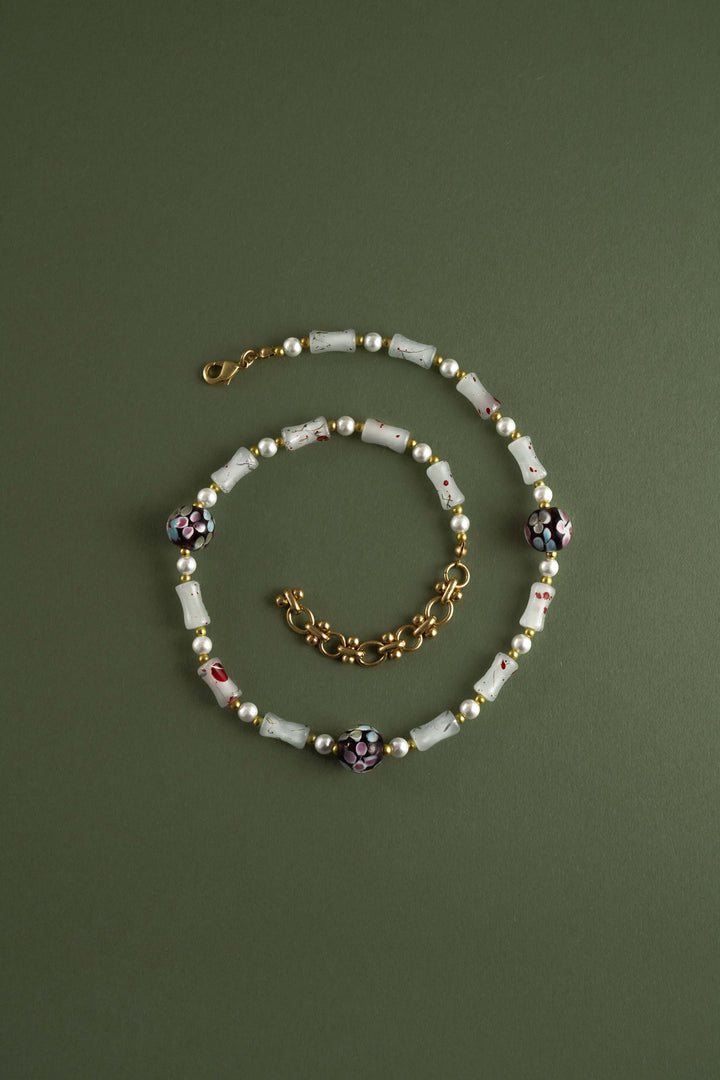 Purple Floral Art Glass Necklace