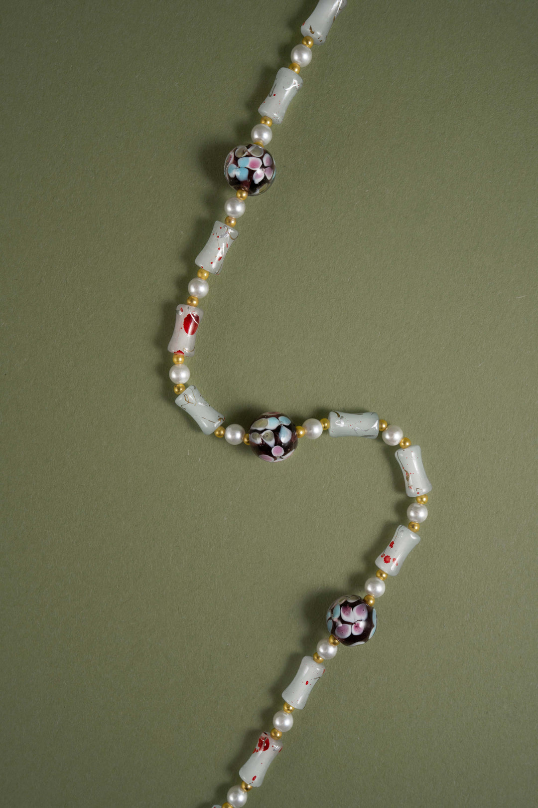 Purple Floral Art Glass Necklace