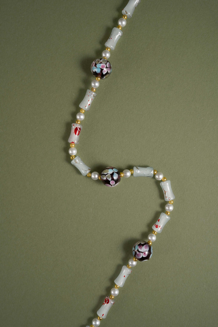 Purple Floral Art Glass Necklace