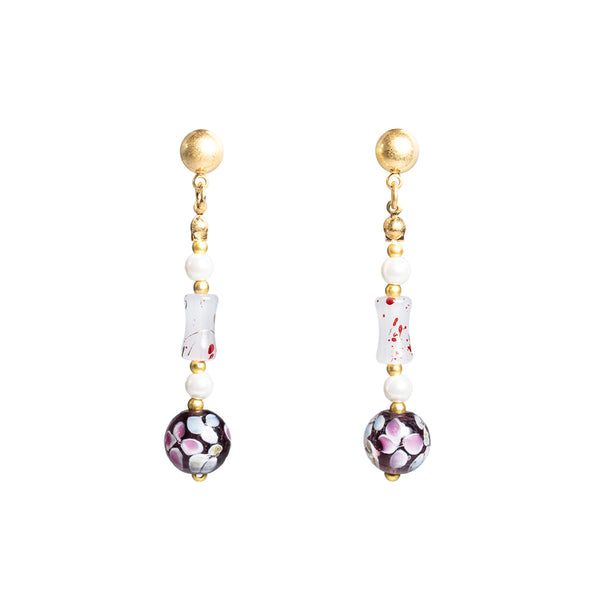 Purple Floral Liu Li Drop Earring