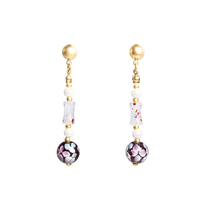 Purple Floral Liu Li Drop Earring