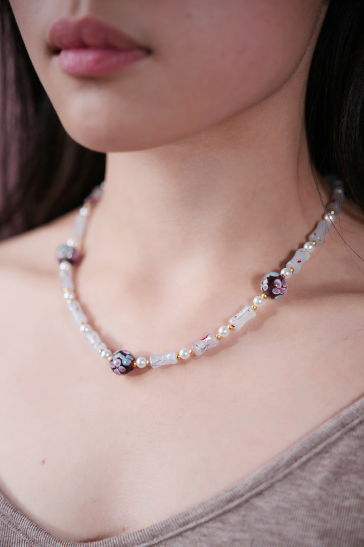 Purple Floral Art Glass Necklace