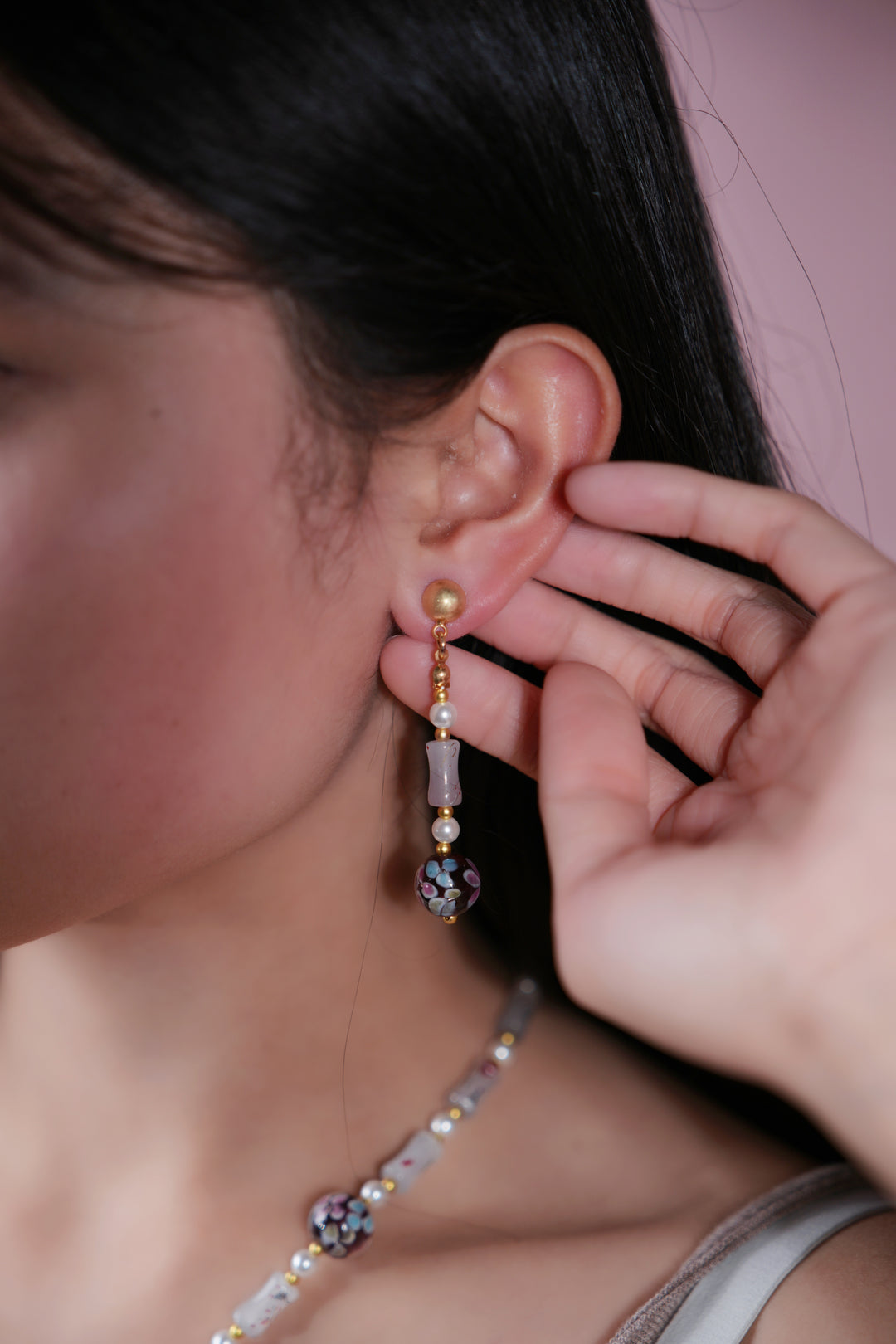 Purple Floral Liu Li Drop Earring