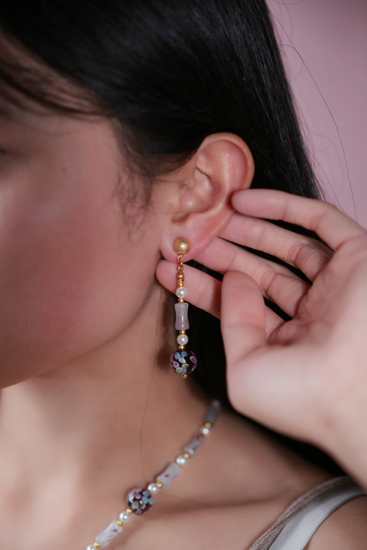 Purple Floral Liu Li Drop Earring