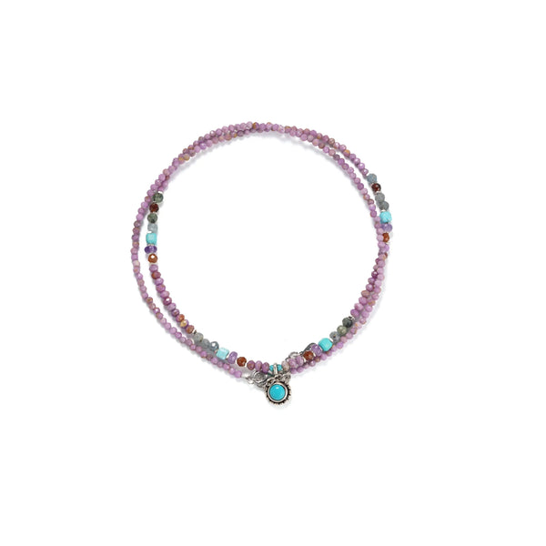 Circle Turquoise and Beaded Necklace in 925 Sterling Silver - BE FRUITFUL