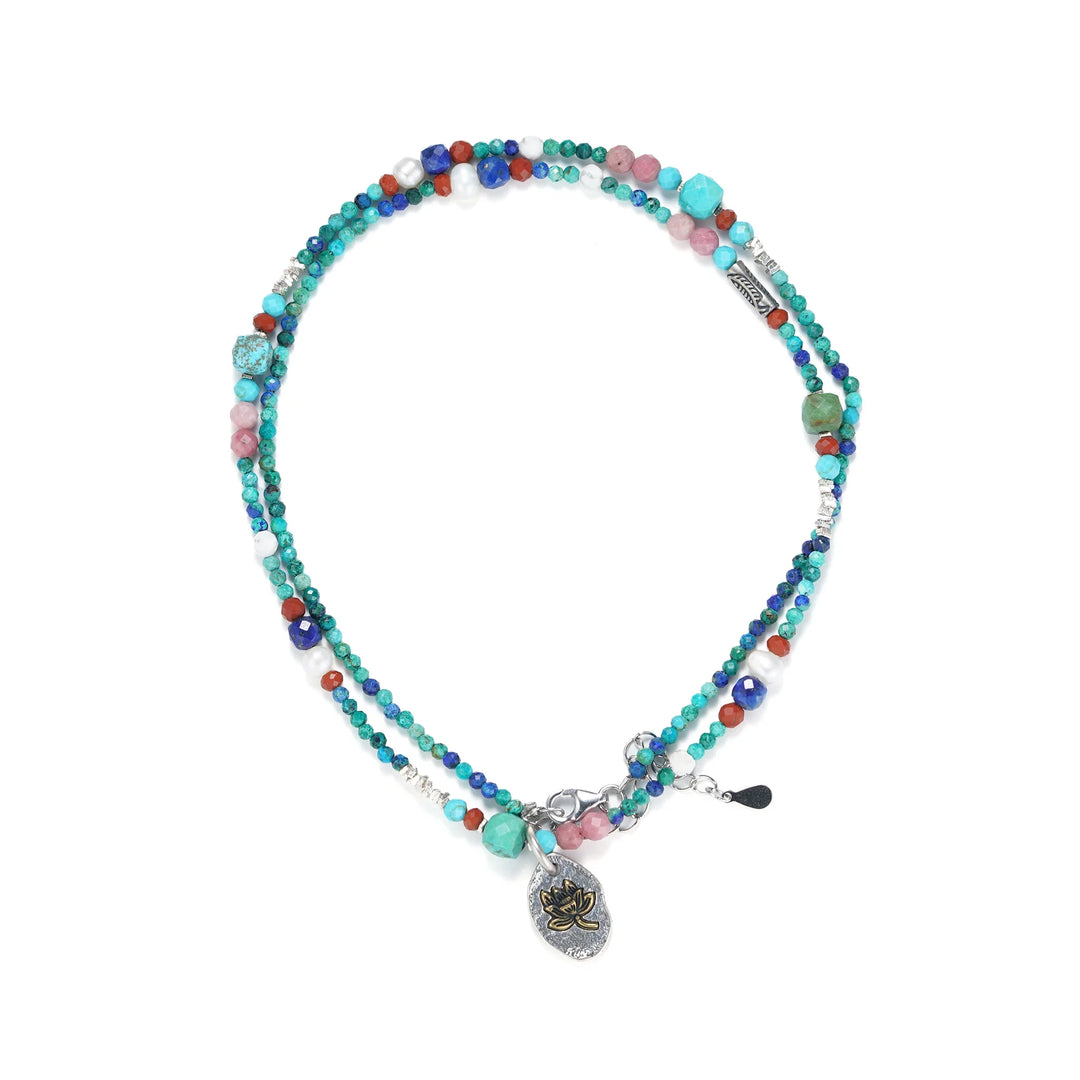 Turquoise Beaded Lotus Pendant Necklace in 925 Sterling Silver - BE FRUITFUL