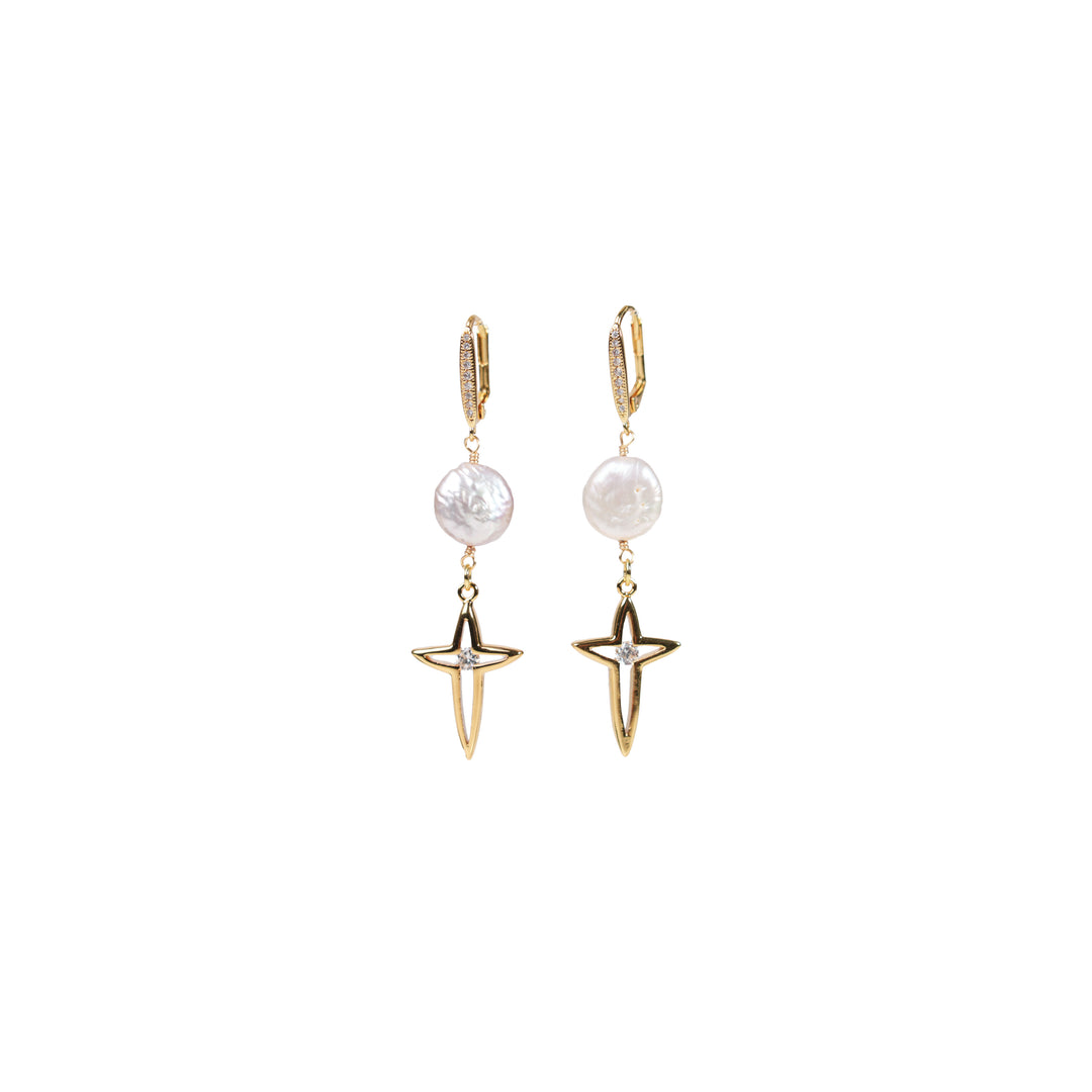 Melted Relic · Star Pearl Hoop Earrings