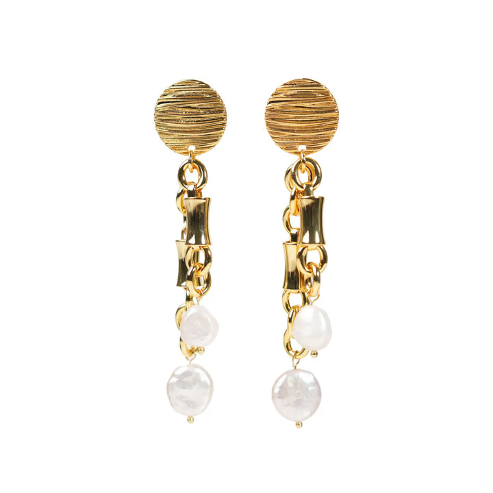 Melted Relic · Textured Chain Pearl Earrings