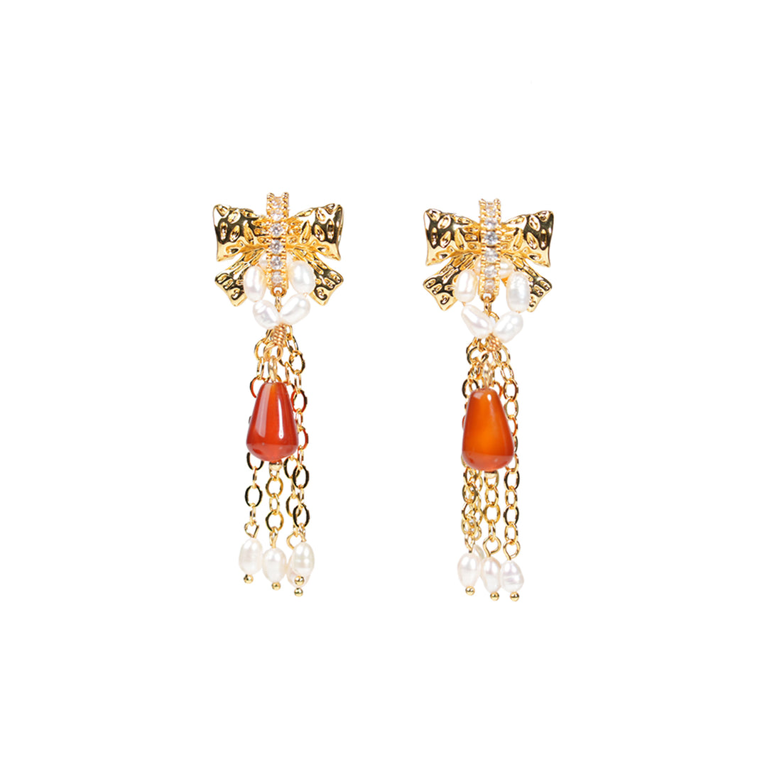 Melted Relic · Bow Agate Tassel Earrings