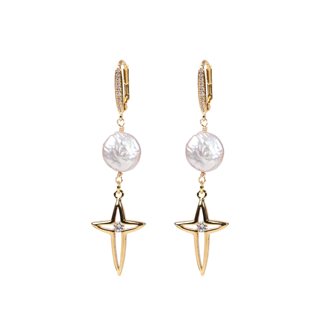 Melted Relic · Star Pearl Hoop Earrings