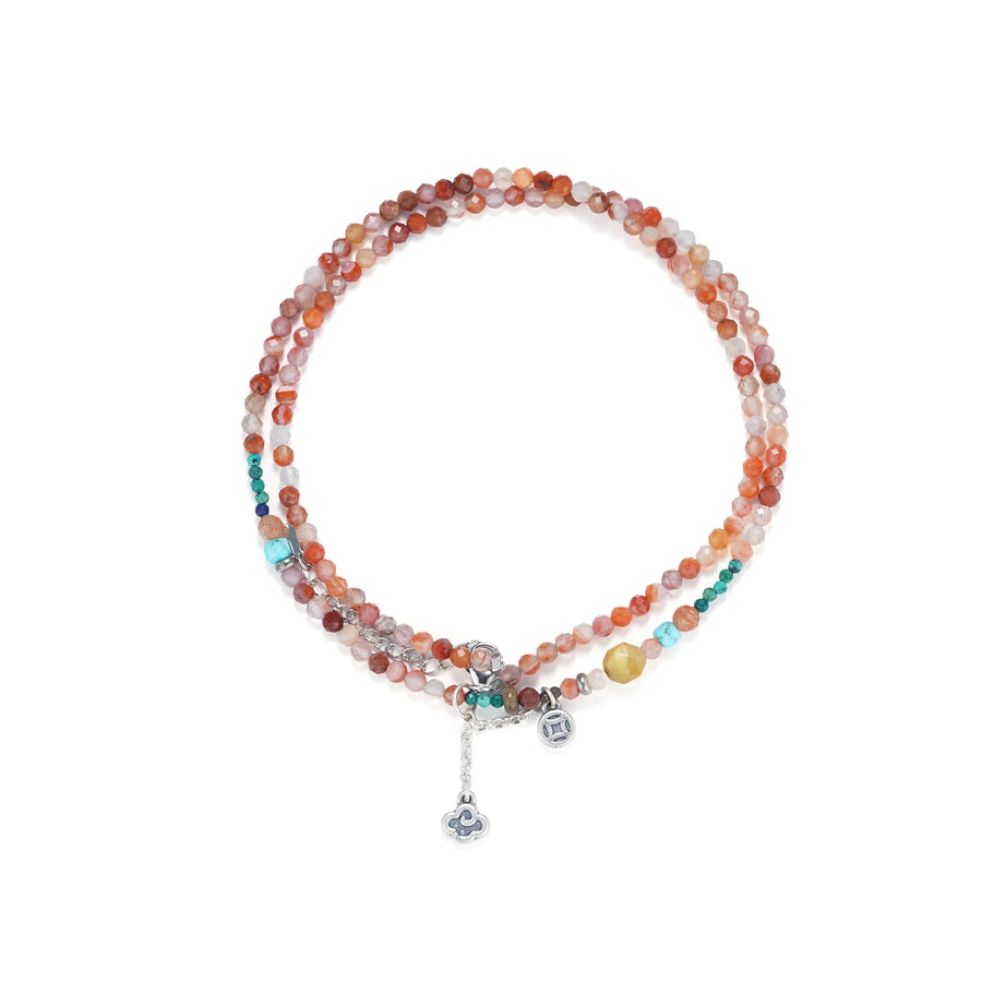 Chinese aesthetic gemstone necklace featuring colorful natural stone beads and silver lucky charms, handcrafted oriental jewelry design in 925 Sterling Silver - BE FRUITFUL